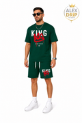 King Graphic Cotton T-Shirt & Shorts Set – Green
