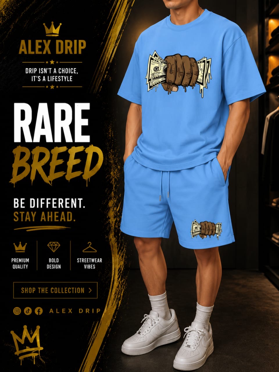 Alex Drip “Money Grip” Sky Blue Summer Set – Streetwear Outfit
