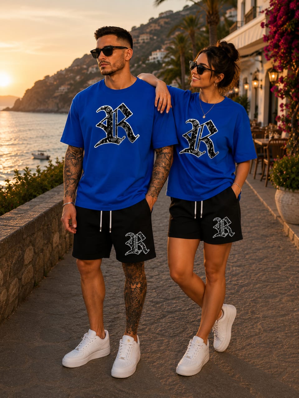 Royal Blue Matching Set – Oversized Unisex Tee & Black Shorts