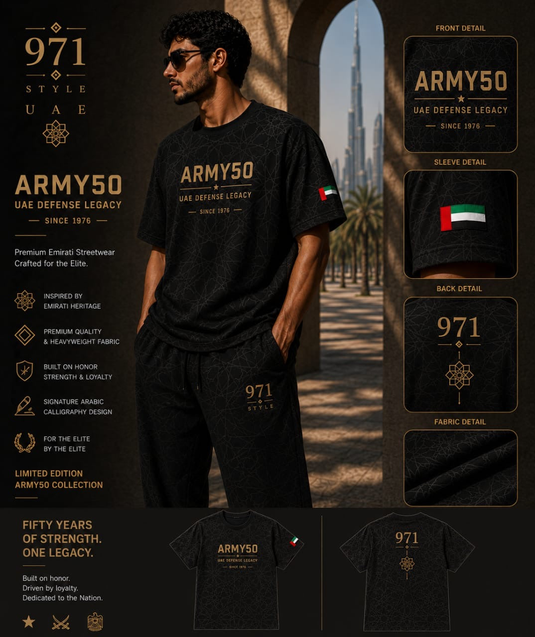 ARMY50 Black T-Shirt & Pants Set – UAE Defense Legacy Edition 🇦🇪🔥