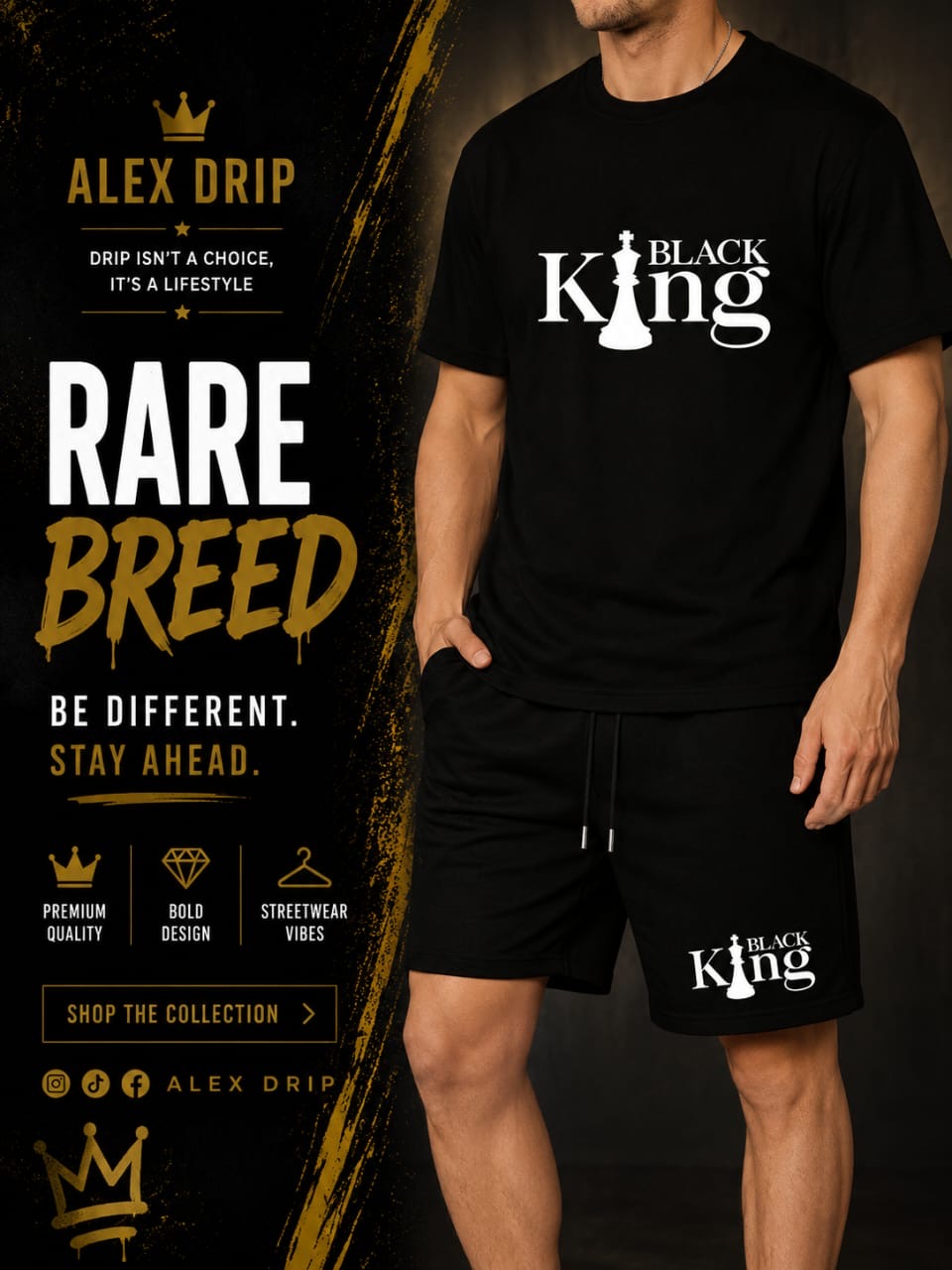Alex Drip “Black King” Summer Set – Black Streetwear Outfit