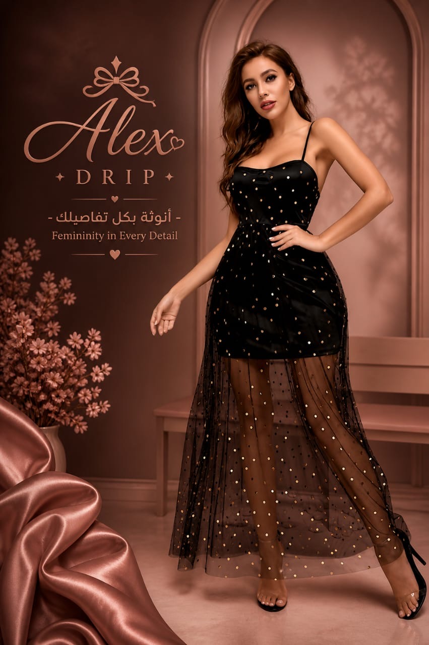 Black Mesh Glitter Nightdress – Elegant Sheer Style