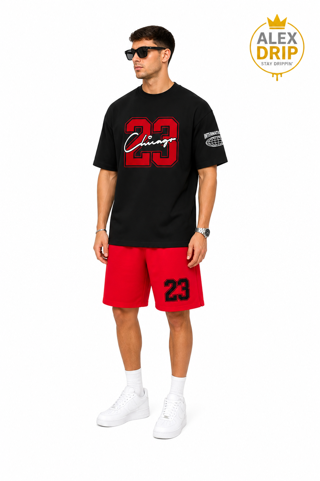 Chicago 23 Outfit Short – Black T-Shirt & Red Shorts