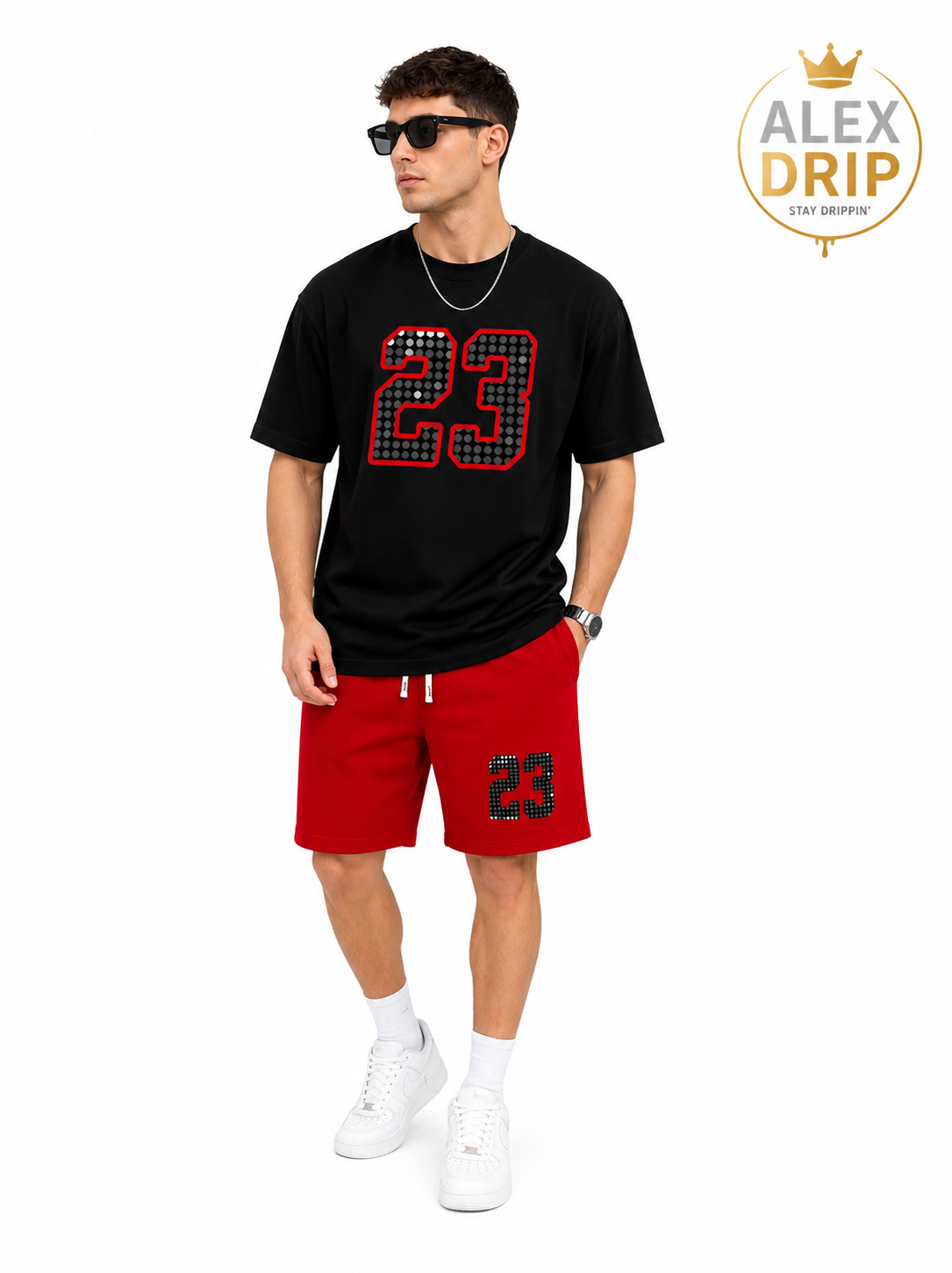 23 Graphic Cotton T-Shirt & Red Shorts Set
