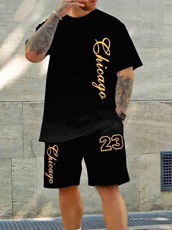Chicago Streetwear Set – Black T-Shirt & Shorts (23 Edition
