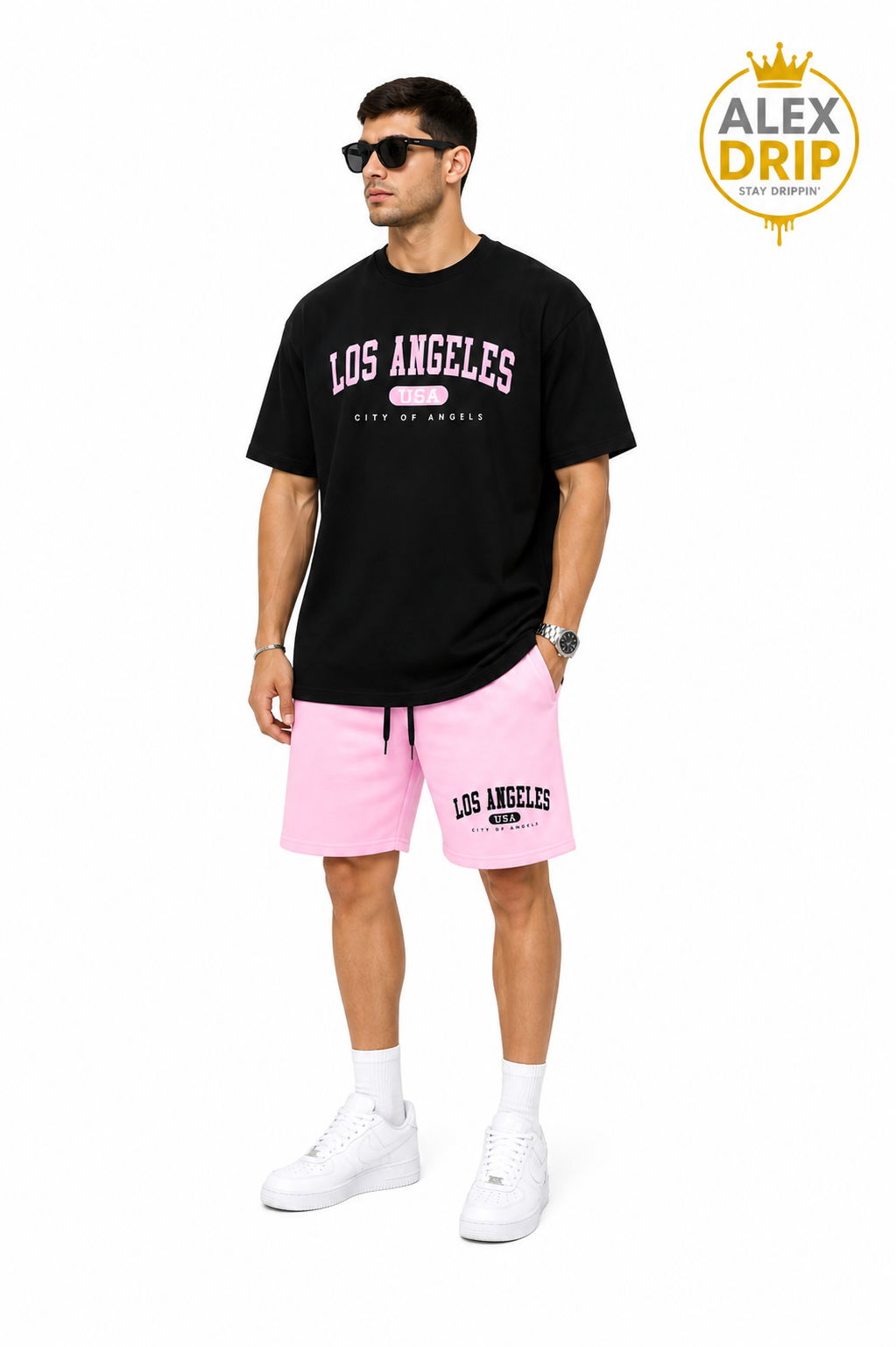Los Angeles Summer Set – Black T-Shirt & Pink Shorts