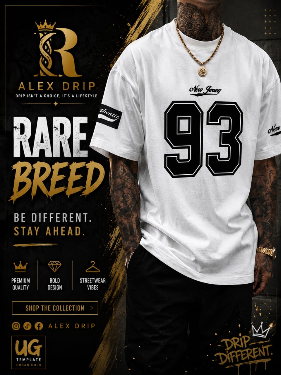 Alex Drip Rare Breed Oversized T-Shirt – White 93 Streetwear Tee