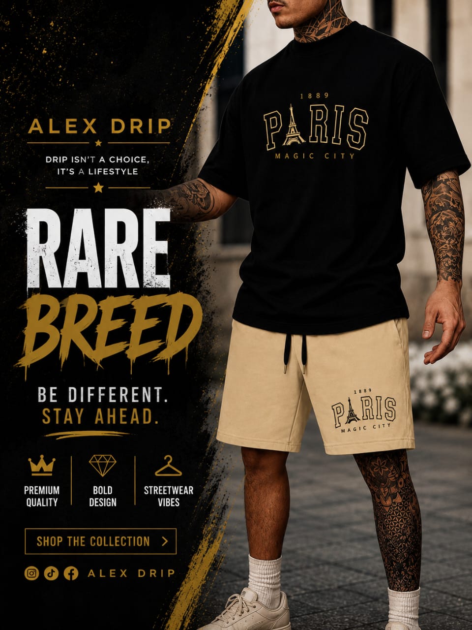 Alex Drip “Paris Magic City” Summer Set – Black & Beige Streetwear Outfit